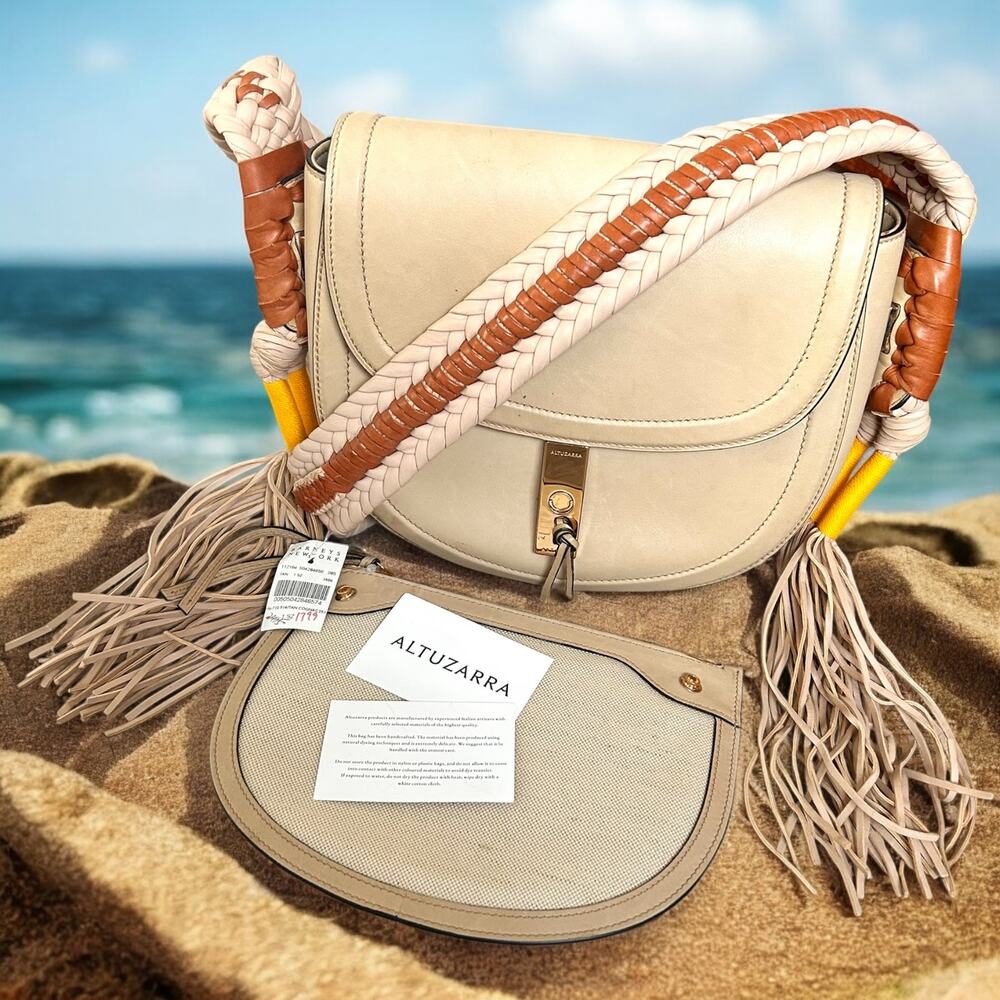 NWT Altuzarra Ghianda Bullrope Saddle Bag Braided Leather Crossbody Tan $2995